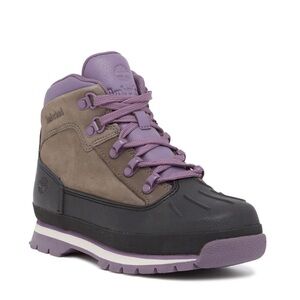 Timberland Youth Shell Toe Euro Unisex Hiker Boots, Grey/Purple. Size 13